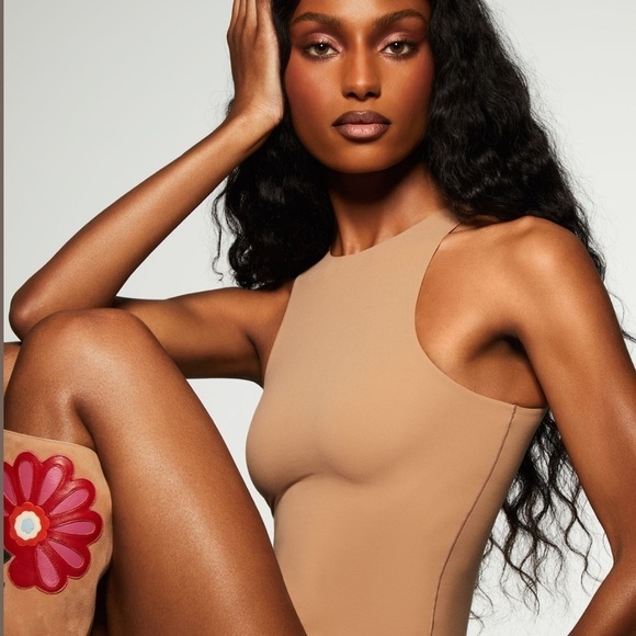 SKIMS Tops - Skims Fits Everybody High Neck Bodysuit Tan Size Small Thong Back